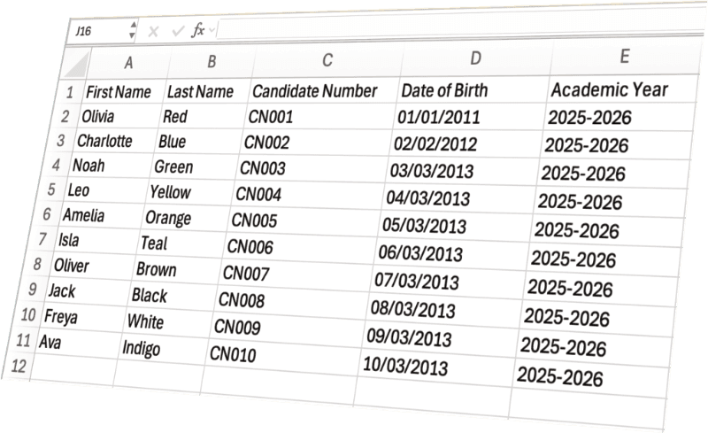 SEND Assistant candidate CSV upload showing student details for Form 8 RF and Form 9 processing